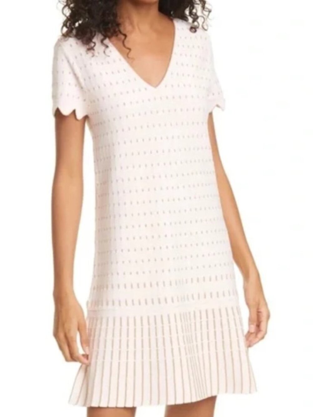 TED BAKER London Pink & Gold Maciiey Stitch V Neck Knit Dress Sz 8 US